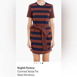 English Factory Navy and Brown Stripe Minidress